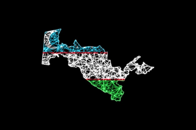 Zdjęcie mapa uzbekistanu, mapa linii siatki wielokątnej, mapa flagi