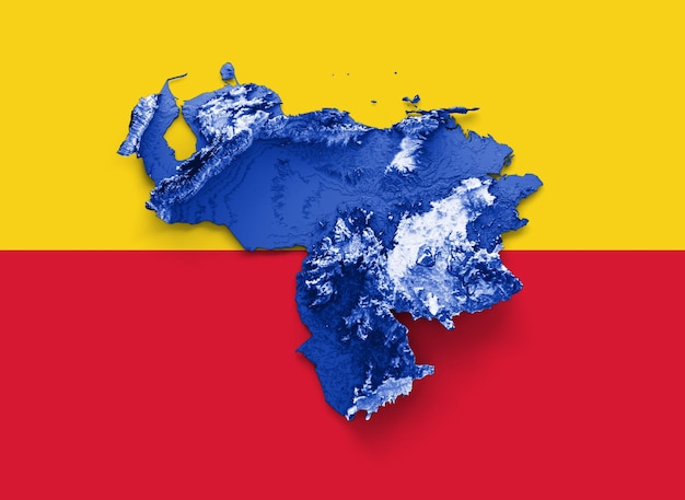 Mapa Wenezueli z flagą Kolory niebieski i czerwony Cieniowana mapa ulgi ilustracja 3d