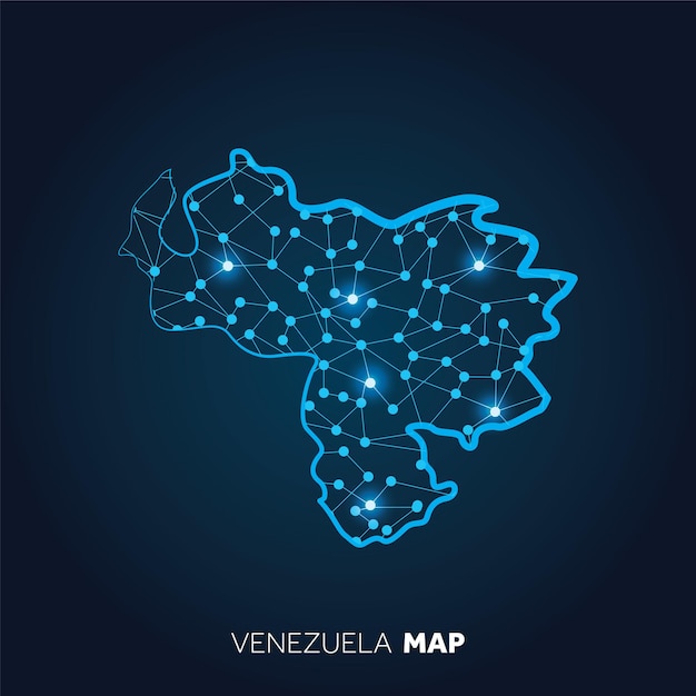 Mapa Wenezueli Z Połączonymi Liniami I świecącymi Kropkami