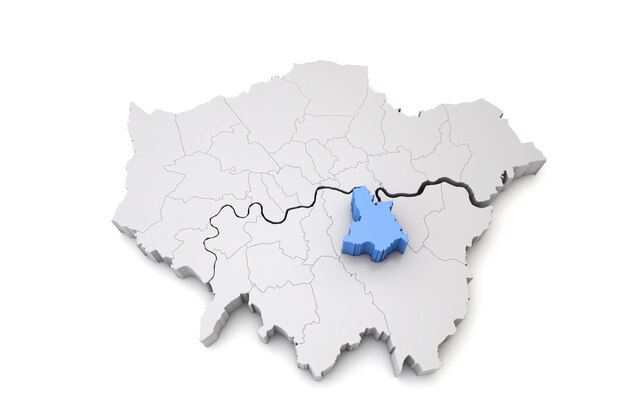 Mapa Wielkiego Londynu przedstawiająca dzielnicę Lewisham w niebieskim renderowaniu d