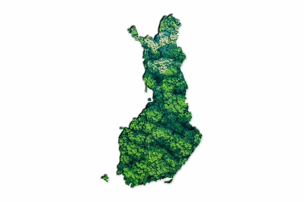 Mapa zielonego lasu Finlandii, na białym tle