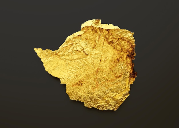 Mapa Zimbabwe Złoty metal Kolor Mapa wysokości Tło 3d ilustracji
