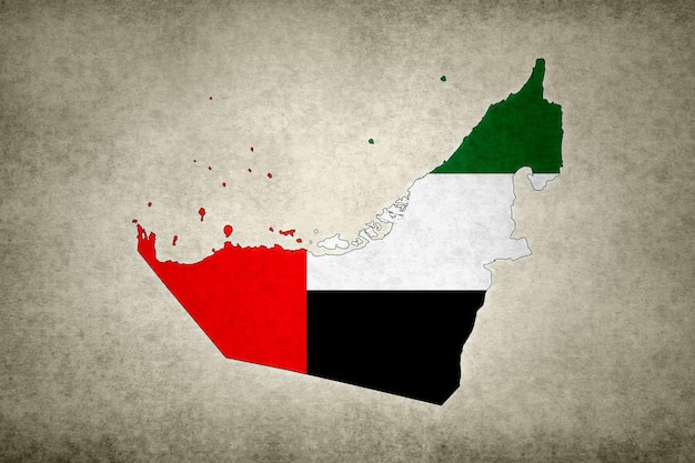 Mapa Zjednoczonych Emiratów Arabskich z flagą w środku