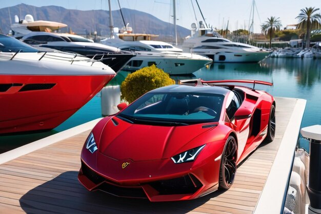 Marbella, Hiszpania, 13 października: z przodu zaparkowany czerwony super sportowy samochód Lamborghini