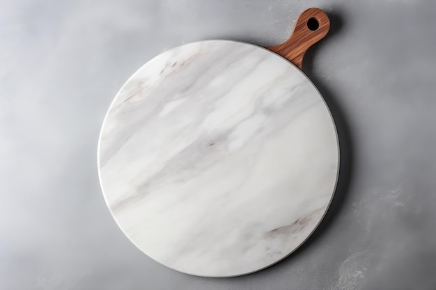 Marble Round Cutting Board Flat Lay Mockup na szarej generatywnej sztucznej inteligencji