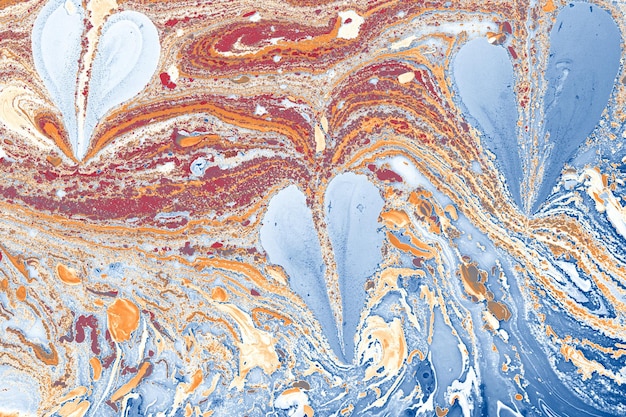 Marbling Art z wzorami serca Abstrakcyjny szablon tła miłości Ebru