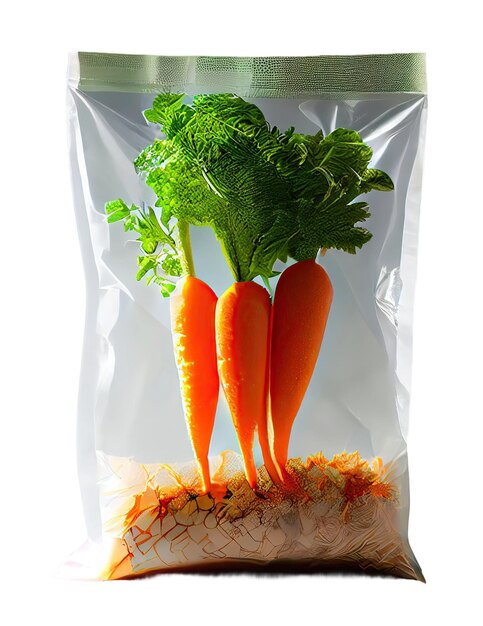marchewka w przezroczystej plastikowej torbie izolowana na pustym tle