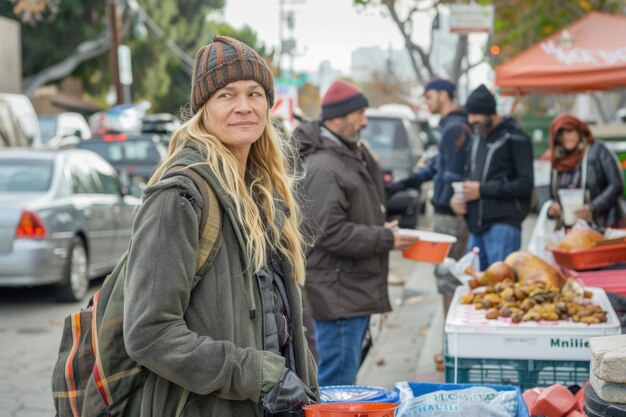 Zdjęcie marci miller uczestniczy w misji w los angeles na święcie dziękczynienia dla bezdomnych.