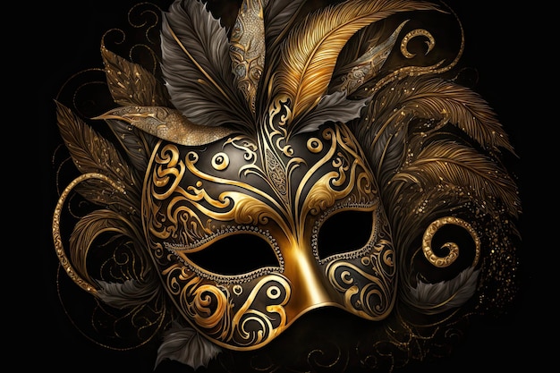 Mardi Gras festiwal karnawałowy czarno-złota maska baner internetowy plakat karnawałowy Mardi Gras AI generatywny