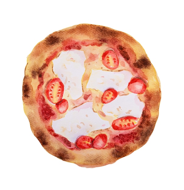 Margherita włoska pizza z serem mozzarella i pomidorami ozdobionymi akwarelą ręcznie narysowaną