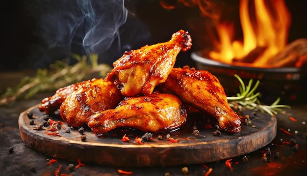 Marinowane skrzydła kurczaka na ciemnym tle Pyszny posiłek Pyszne jedzenie na kolację Menu barbecue