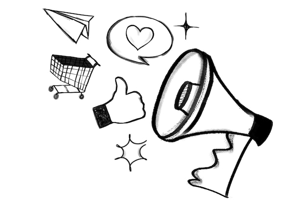 Marketing biznesowy online png naklejka kreatywny doodle przejrzyste tło