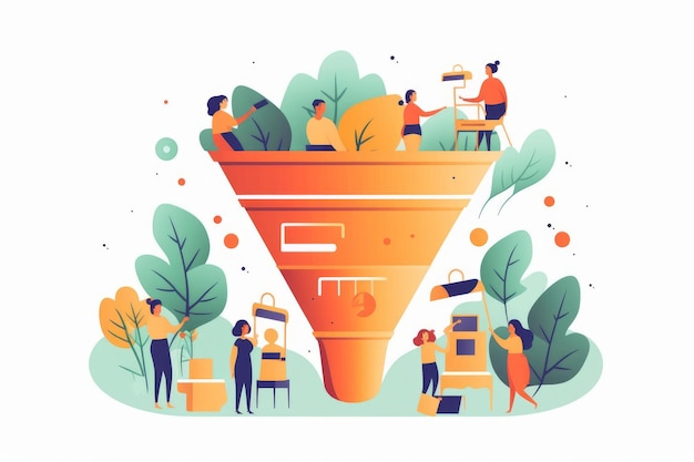 Marketing Funnel on White w stylu kreskówki generowany przez AI