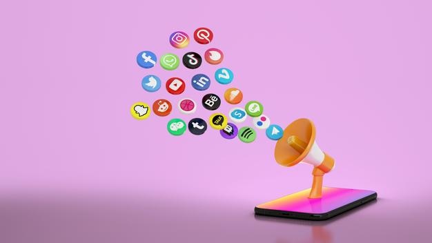 Marketing w mediach społecznościowych Marketing cyfrowy 3d ikony mobilne z różowym tłem