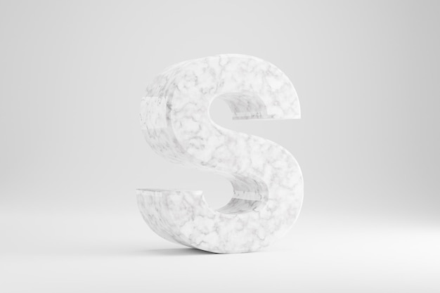 Marmur 3d litera S wielkie litery. Biały marmur list na białym tle. Błyszczący marmurowy alfabet z kamienia. 3D renderowany znak czcionki.