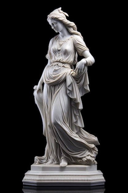 marmurowa rzeźba greckiej bogini na czarnym tle