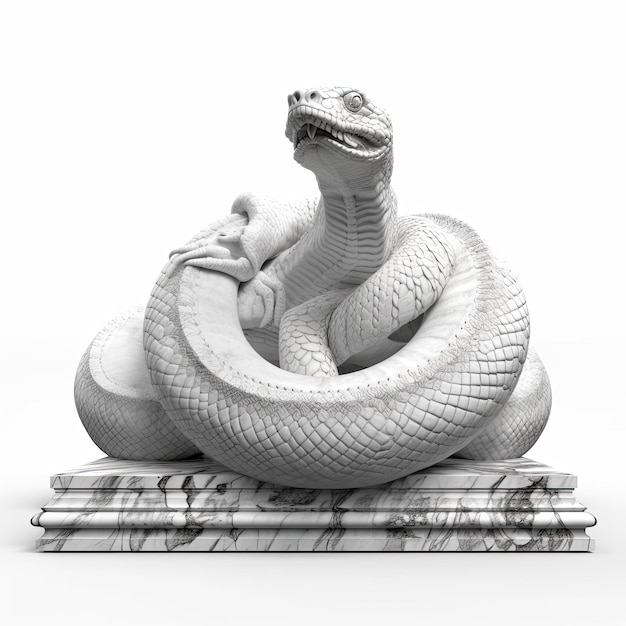 Marmurowa rzeźba węża w szczegółowym i wyszukanym stylu z białym tłem Generative AI