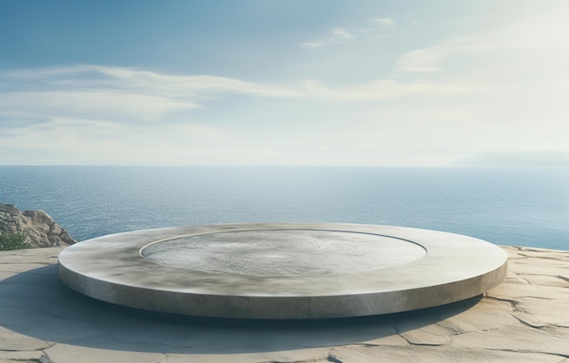 marmurowe podium z letnim widokiem na morze w tle