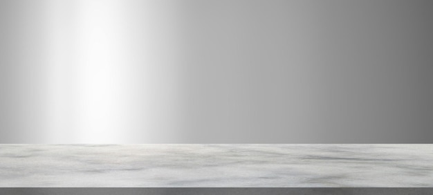 Marmurowy stół z cieniem okna na białym tle ściany do wyświetlania makiety produktu