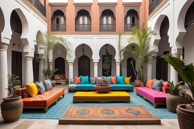 Zdjęcie marokański riad courtyard lounge z żywym wykończeniem