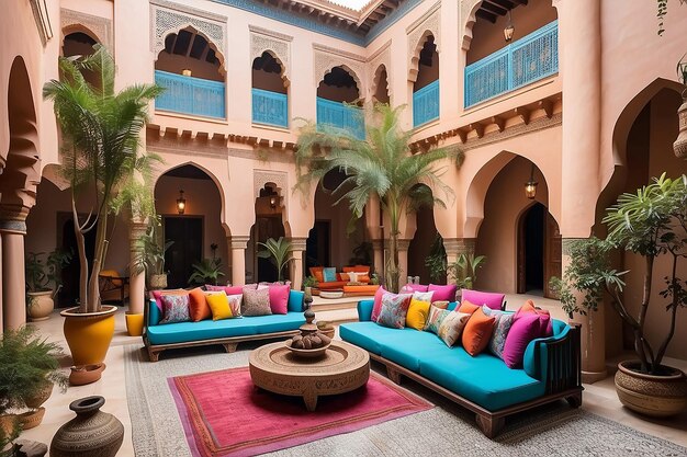 Marokański Riad Courtyard Lounge z żywym wykończeniem