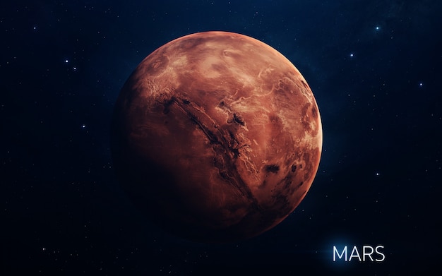 Mars - planety Układu Słonecznego w wysokiej jakości. Tapeta naukowa.