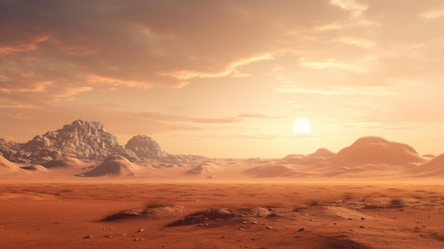 Mars Pustynny Krajobraz O Zachodzie Słońca Rtx Na Realistycznych Krajobrazach