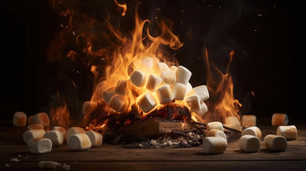 marshmallows na szczypcach smażone