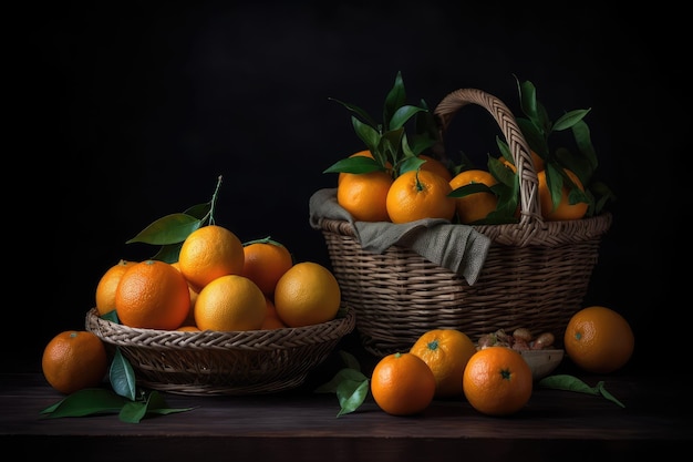 Martwa natura z mandarynkami i owocami w koszu