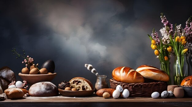 Zdjęcie martwe życie z chlebem wielkanocnym