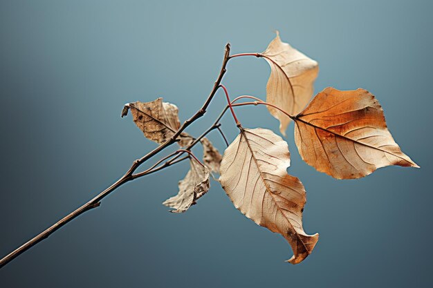martwy liść na gałęzi przed błękitnym niebem