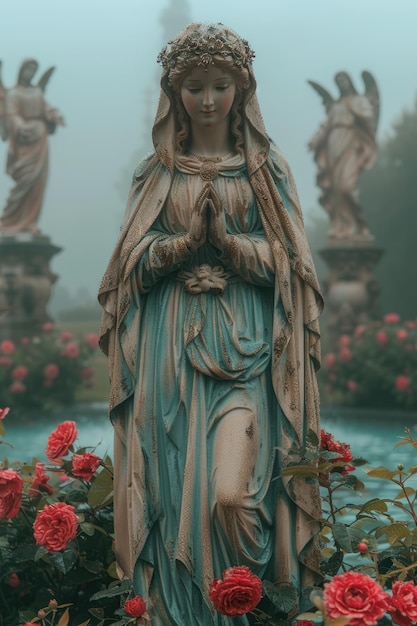 Maryja Dziewica, symbol wiary i oddania, postać symboliczna w chrześcijaństwie, reprezentująca czystość, łaskę i boskie macierzyństwo, czczona przez wierzących na całym świecie ze względu na jej święte znaczenie.