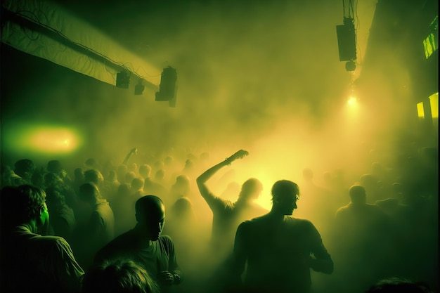 Marzycielska sylwetka tłumu tańczącego w nocnym klubie