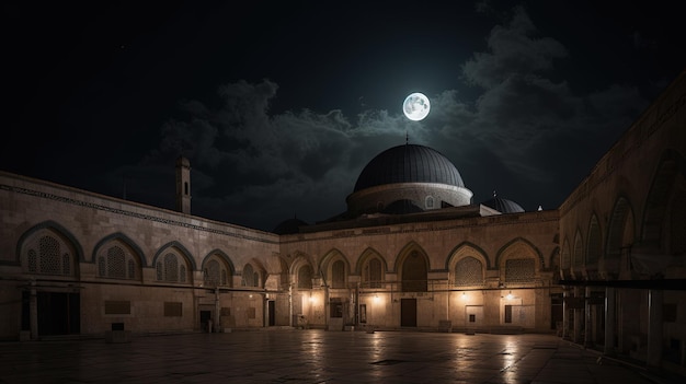 Masjid AlAqsa w księżycowym nocnym widoku kopuły