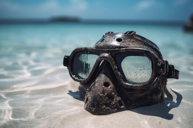 Maska do pływania na plaży Malediwów z bliska AI