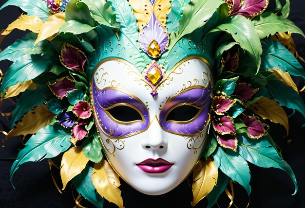 Maska Karnawałowa Z Zielonymi Liśćmi