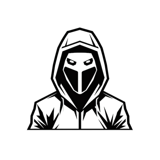 Maska Maskotka Logo ikona hakera prosty czarny wektor o biały tło Białe tło HD Pho
