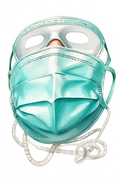 Zdjęcie maska medyczna akwarelowa izolowana na białym