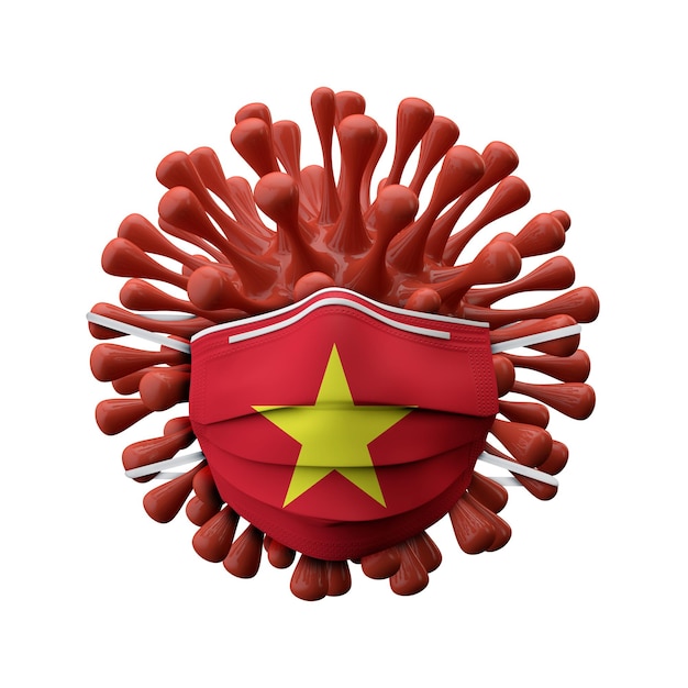 Maska ochronna z flagą wietnamu na wirusie bakterii d render