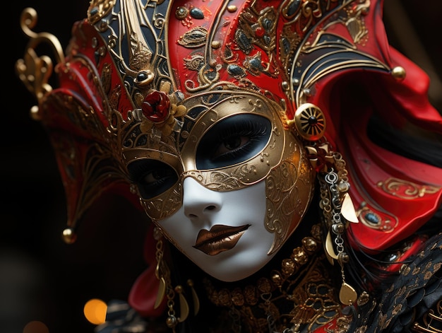 Maska wenecka w kolorze czarno-czerwono-złotym