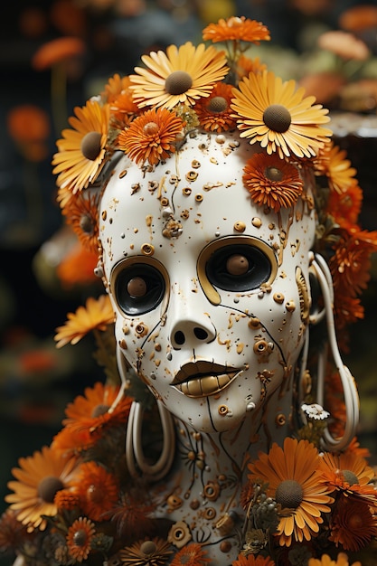 Maska z kwiatami na nim