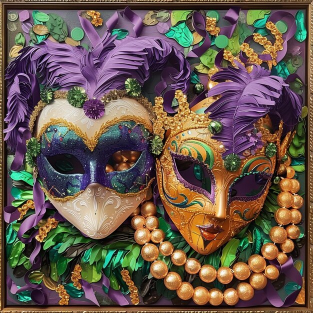 Maski Mardi Gras i koraliki na stole