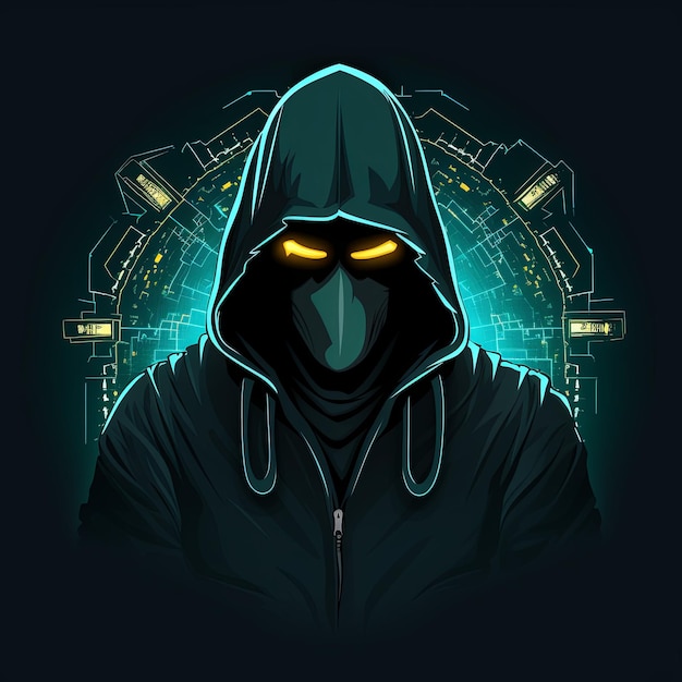 maskotka z logo hakera z kapturem