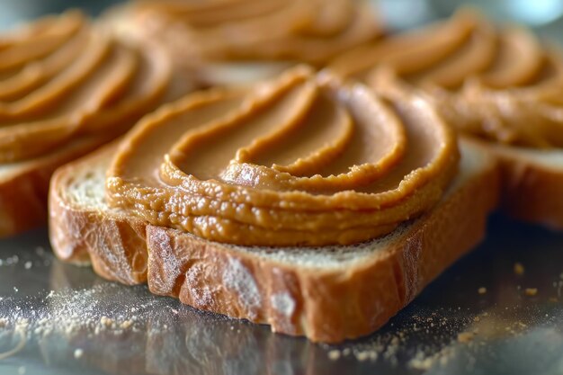 Zdjęcie masło orzechowe na tost z całymi orzeszkami ziemnymi