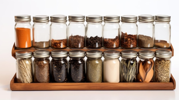 Mason jar spice rack izolowany na białym tle