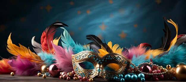 Masquerade Ball Elegance Vintage Złote świece i żywe maski z piór wśród kaskady kwiatów