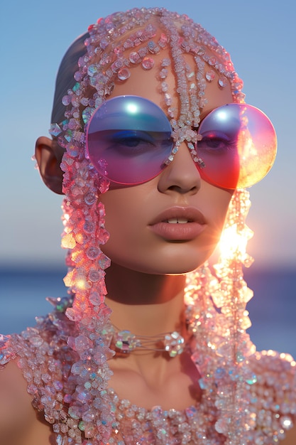 Masywne holograficzne kolorowe z koralików okulary przeciwsłoneczne modne