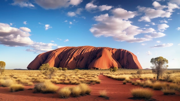 Masywny piaskowcowy monolit Uluru w Australii stworzony za pomocą technologii generatywnej sztucznej inteligencji