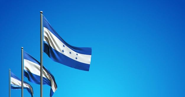 Maszt flagowy 3D lecący Honduras na błękitnym niebie