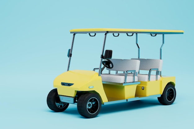 Maszyna do golfa do poruszania się po boisku na niebieskim tle renderowania 3D